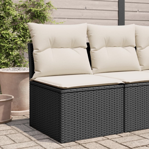 vidaXL Garden Sofa Armless with Cushions Black Poly Rattan