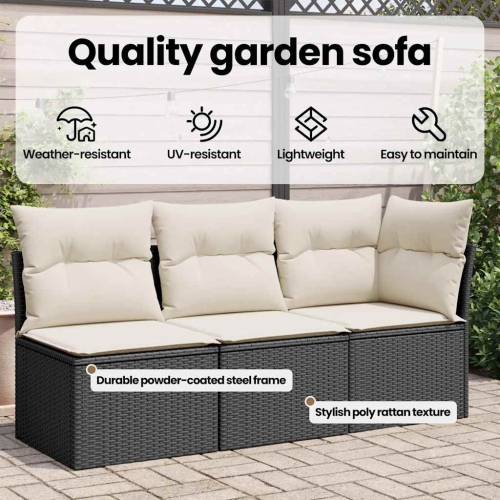 vidaXL Garden Sofa Armless with Cushions Black Poly Rattan