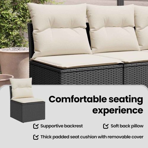 vidaXL Garden Sofa Armless with Cushions Black Poly Rattan