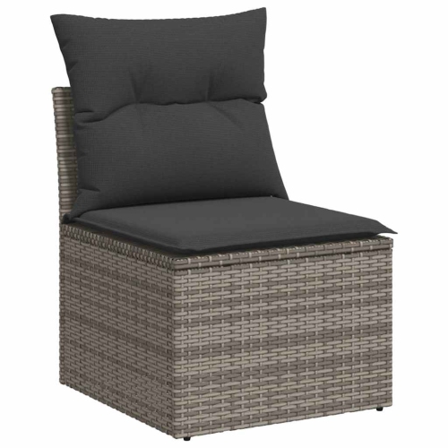 vidaXL Garden Sofa Armless with Cushions Grey Poly Rattan
