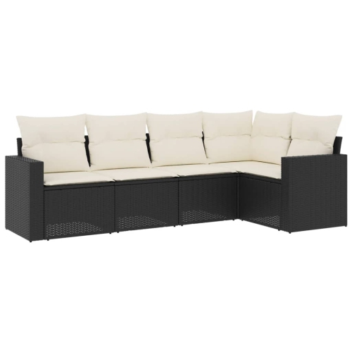 Ensemble de 5 pièces avec canapé de jardin et coussins en rotin de polyester noir VidaXL