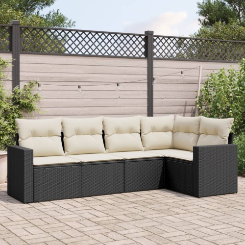Ensemble de 5 pièces avec canapé de jardin et coussins en rotin de polyester noir VidaXL