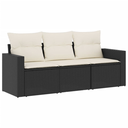 vidaXL 3 Piece Garden Sofa Set with Cushions Black Poly Rattan