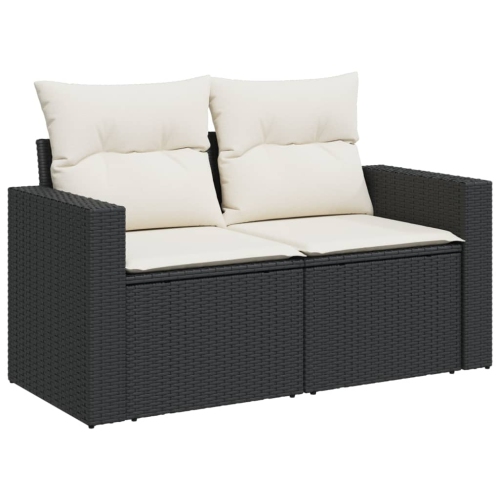 vidaXL Garden Sofa with Cushions 2-Seater Black Poly Rattan
