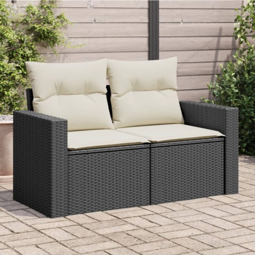 vidaXL Garden Sofa with Cushions 2-Seater Black Poly Rattan