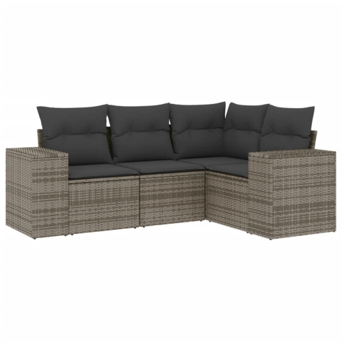 vidaXL 4 Piece Garden Sofa Set with Cushions Grey Poly Rattan