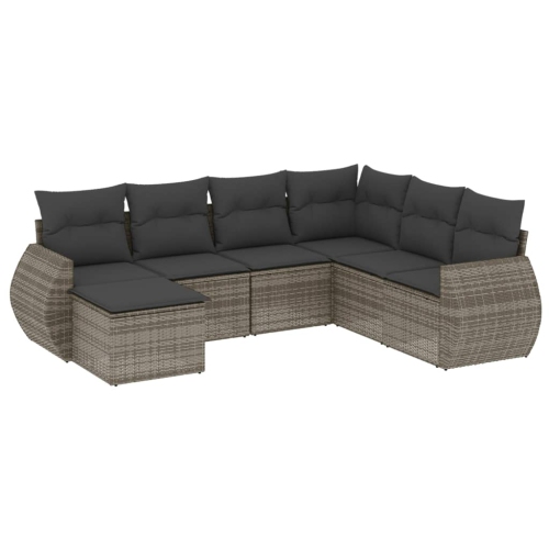 vidaXL 7 Piece Garden Sofa Set with Cushions Grey Poly Rattan