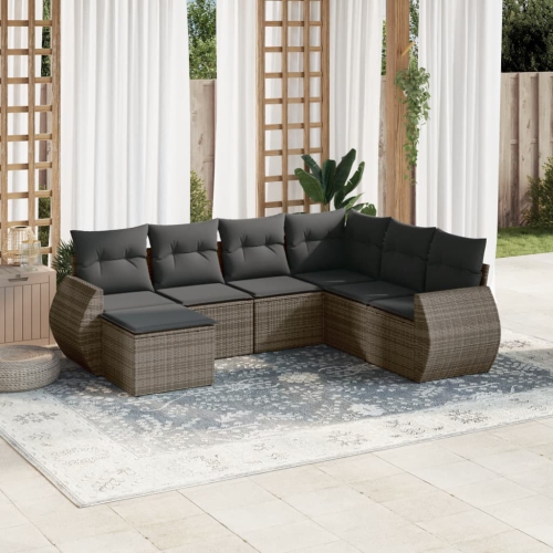 vidaXL 7 Piece Garden Sofa Set with Cushions Grey Poly Rattan