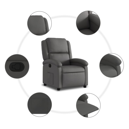 vidaXL Recliner Chair Grey Real Leather