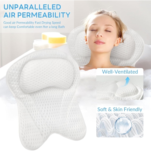 Bath Pillows for Tub,Bath Pillow Bathtub Pillow Headrest Neck and Back Support with Air Mesh Fabric & Suction Cups,Ergonomic Bath Accessories Spa