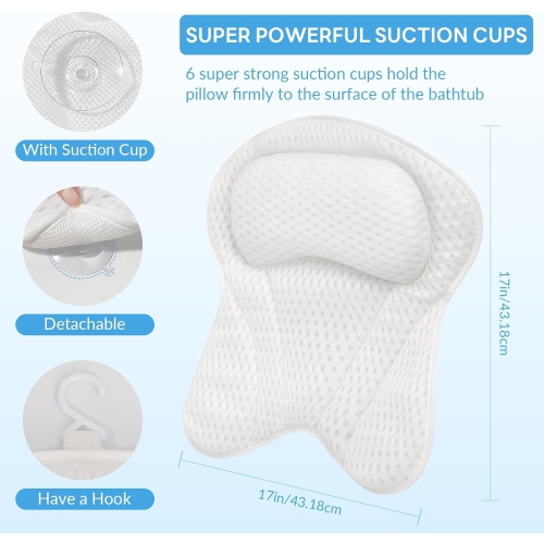 Bath Pillows for Tub,Bath Pillow Bathtub Pillow Headrest Neck and Back Support with Air Mesh Fabric & Suction Cups,Ergonomic Bath Accessories Spa
