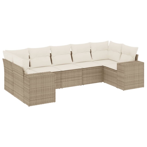 Ensemble de 7 pièces avec divan de jardin et coussins en rotin polyester beige VidaXL