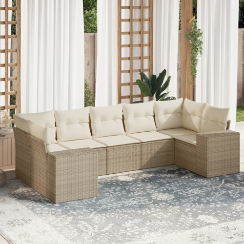 Ensemble de 7 pièces avec divan de jardin et coussins en rotin polyester beige VidaXL