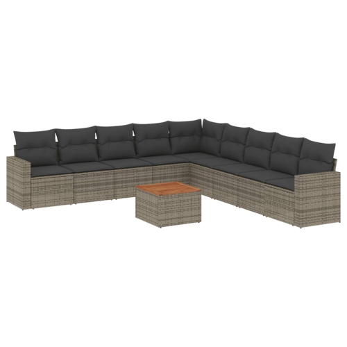 vidaXL 10 Piece Garden Sofa Set with Cushions Grey Poly Rattan