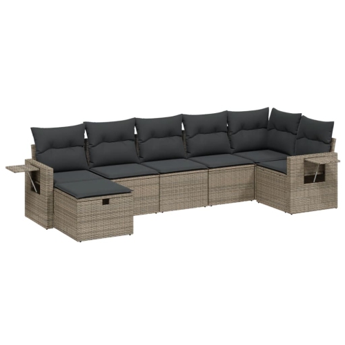 vidaXL 7 Piece Garden Sofa Set with Cushions Grey Poly Rattan
