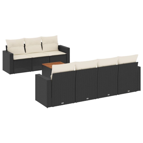 Ensemble de 8 pièces avec canapé de jardin et coussins en rotin de polyester noir VidaXL