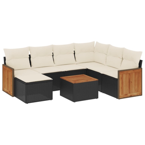 Ensemble de 8 pièces avec canapé de jardin et coussins en rotin de polyester noir VidaXL