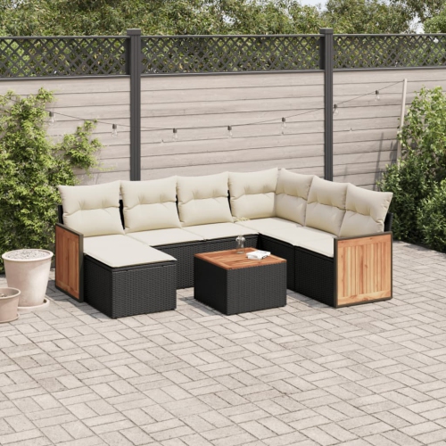 Ensemble de 8 pièces avec canapé de jardin et coussins en rotin de polyester noir VidaXL
