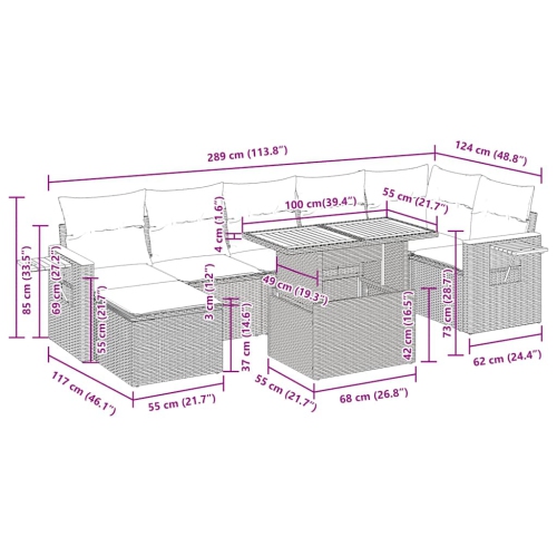 vidaXL 8 Piece Garden Sofa Set with Cushions Grey Poly Rattan Acacia