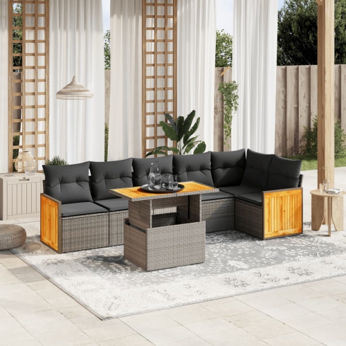 vidaXL 7 Piece Garden Sofa Set with Cushions Grey Poly Rattan