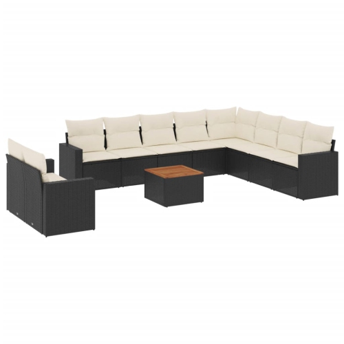 Ensemble de 11 pièces avec canapé de jardin et coussins en rotin de polyester noir VidaXL