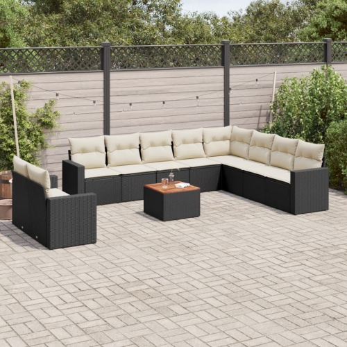 Ensemble de 11 pièces avec canapé de jardin et coussins en rotin de polyester noir VidaXL
