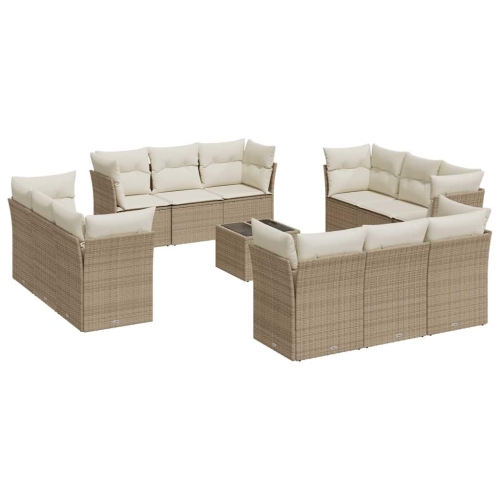 vidaXL 13 Piece Garden Sofa Set with Cushions Beige Poly Rattan
