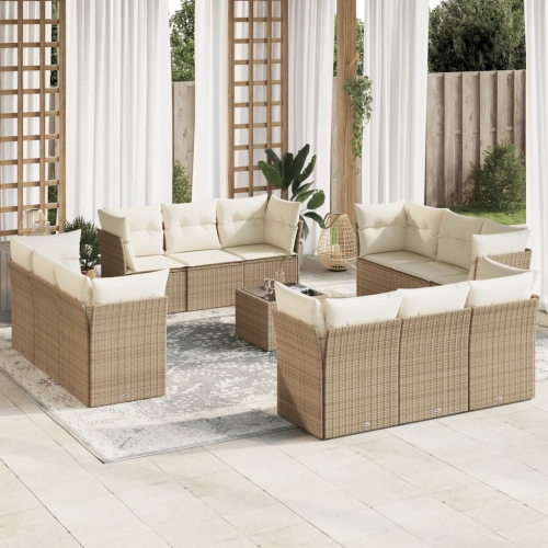 vidaXL 13 Piece Garden Sofa Set with Cushions Beige Poly Rattan