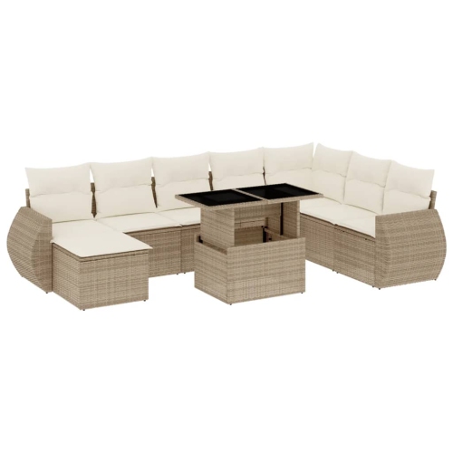 vidaXL 9 Piece Garden Sofa Set with Cushions Beige Poly Rattan
