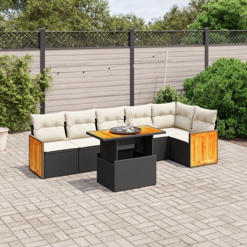 vidaXL 7 Piece Garden Sofa Set with Cushions Black Poly Rattan