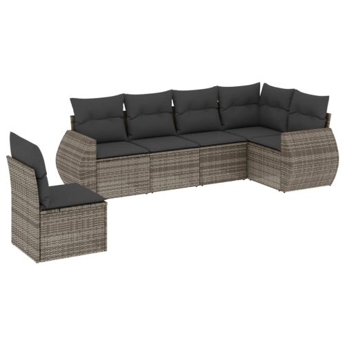 vidaXL 6 Piece Garden Sofa Set with Cushions Grey Poly Rattan