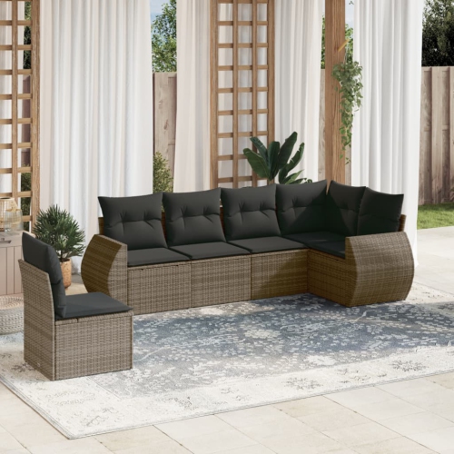 vidaXL 6 Piece Garden Sofa Set with Cushions Grey Poly Rattan