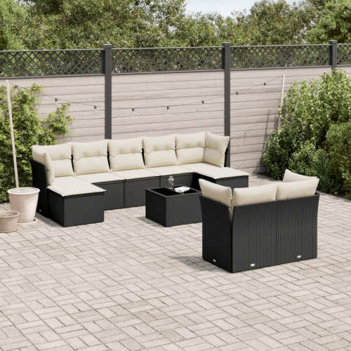 Ensemble de 10 pièces avec canapé de jardin et coussins en rotin de polyester noir VidaXL