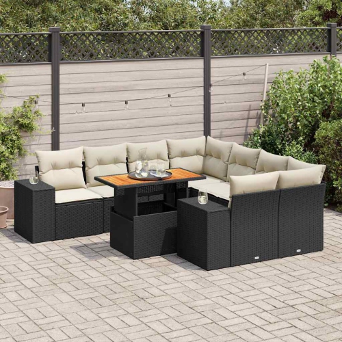 vidaXL 9 Piece Garden Sofa Set with Cushions Black Poly Rattan