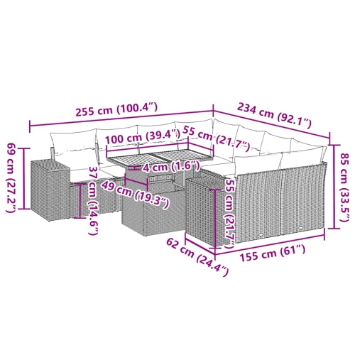 vidaXL 9 Piece Garden Sofa Set with Cushions Black Poly Rattan