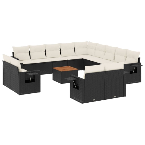 Ensemble de 14 pièces avec canapé de jardin et coussins en rotin de polyester noir VidaXL