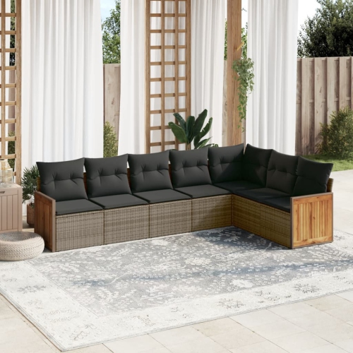 vidaXL 7 Piece Garden Sofa Set with Cushions Grey Poly Rattan