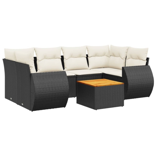 vidaXL 7 Piece Garden Sofa Set with Cushions Black Poly Rattan