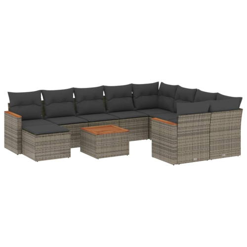 Ensemble de 11 pièces avec divan de jardin et coussins gris en rotin de polyester