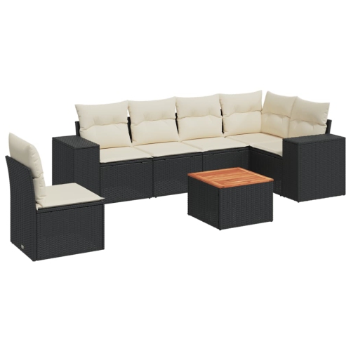vidaXL 7 Piece Garden Sofa Set with Cushions Black Poly Rattan
