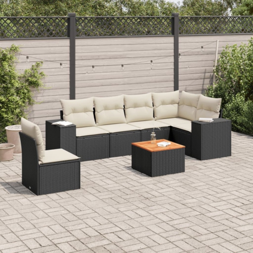 vidaXL 7 Piece Garden Sofa Set with Cushions Black Poly Rattan