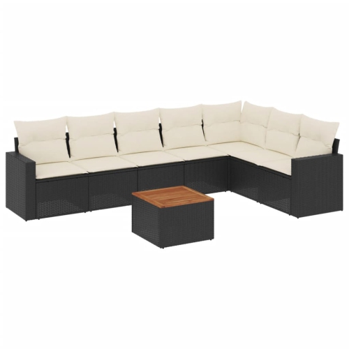 Ensemble de 8 pièces avec canapé de jardin et coussins en rotin de polyester noir VidaXL