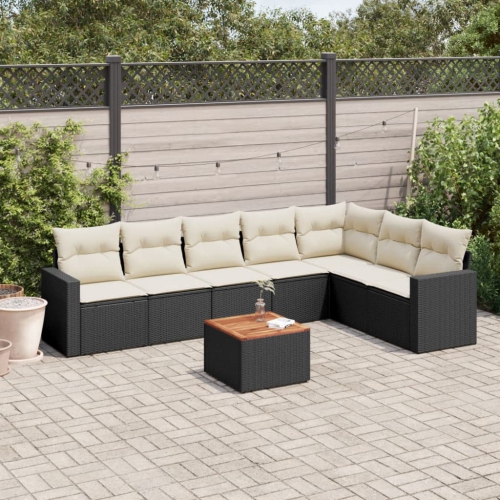 Ensemble de 8 pièces avec canapé de jardin et coussins en rotin de polyester noir VidaXL