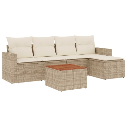 vidaXL 6 Piece Garden Sofa Set with Cushions Beige Poly Rattan
