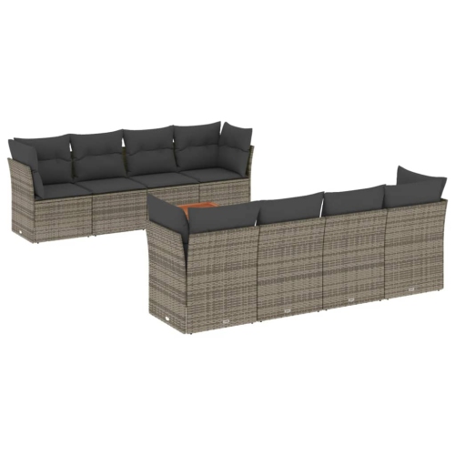 Ensemble de 9 pièces avec divan de jardin et coussins gris en rotin de polyester