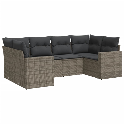 Ensemble de 6 pièces avec divan de jardin et coussins gris en rotin de polyester