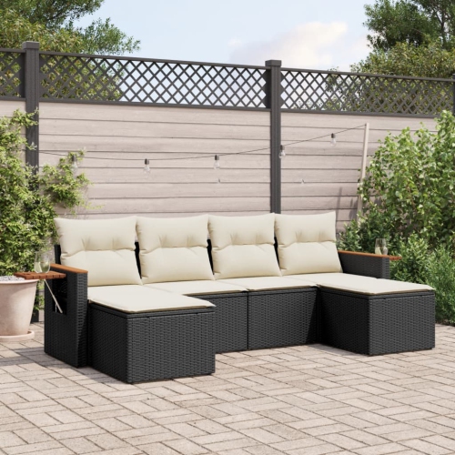 vidaXL 6 Piece Garden Sofa Set with Cushions Black Poly Rattan