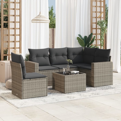vidaXL 6 Piece Garden Sofa Set with Cushions Grey Poly Rattan