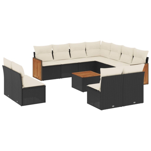 vidaXL 12 Piece Garden Sofa Set with Cushions Black Poly Rattan
