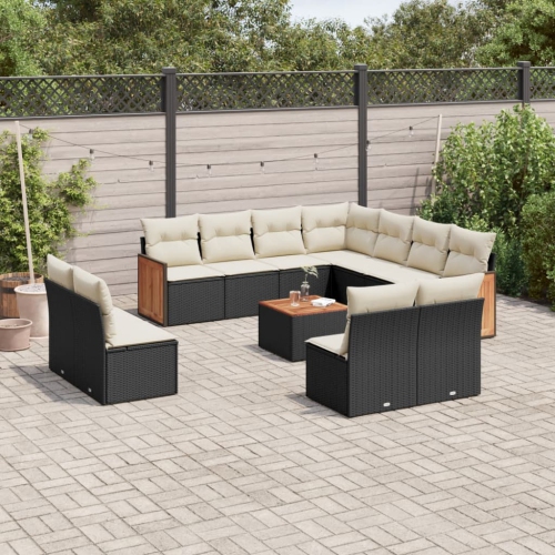 vidaXL 12 Piece Garden Sofa Set with Cushions Black Poly Rattan